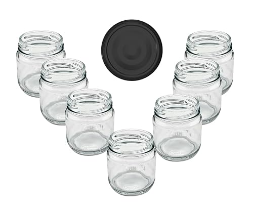 made in home - Mini Gläser 100 ml, Einmachglas, Gewürzgläser mit Schraubdeckel, Gold Deckel, Probiergläser, Marmeladengläser, kleine Honiggläser, Rundgläser (36, Schwarz, 100ml) von made in home