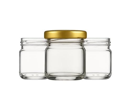 made in home - Mini Gläser 40 ml, Einmachglas, Gewürzgläser mit Schraubdeckel, Sturzglas, Probiergläser, Marmeladengläser, kleine Honiggläser, Rundgläser (Gold Deckel, 100stk.) von made in home