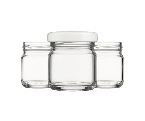 made in home - Mini Gläser 40 ml, Einmachglas, Gewürzgläser mit Schraubdeckel, Sturzglas, Probiergläser, Marmeladengläser, kleine Honiggläser, Rundgläser (Weiß Deckel, 40stk.) von made in home