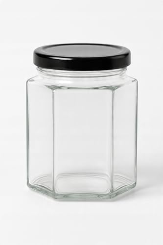 made in home - Sechskantglas Einmachgläser 280 ml - Glasdose - Vorratsgläser, Sturzgläser/Schwarz Deckel (40) von made in home