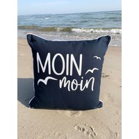 Kissen Inkl. Inlett Moin Moin 40x40cm, Dekokissen Strandhaus Oder Ferienhaus, Beach House, Selbst Genäht von madebyTinaShop