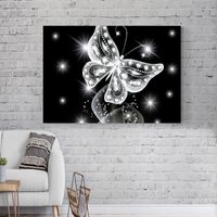 Abstraktes Schmetterling Leinwand Gemälde Mit Diamant Flügeln, Glänzende Schwarz Weiß Leinwand, Wandbehang Deko, Wohndekor Wandkunst von madebysrk