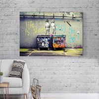 Banksy, Life Is Short Chill, Street Graffiti Tisch, Leinwand Dekor, Wand Kunst Leinwand, Asma Home Decor Wall Art, Gerahmtes Gemälde von madebysrk