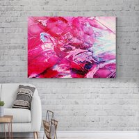 Rosa, Rot, Hellblaue Leinwand, Rot Pink Luxus Wandkunst, Abstrakte Wand Dekor, Moderne Kunst, Oversized Leinwand Gemälde von madebysrk
