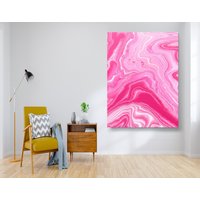 Rosa, Weiße Abstrakte Leinwand, Luxuriöse Wandkunst, Wanddekor, Moderne Kunst, Übergroßes Leinwandbild von madebysrk