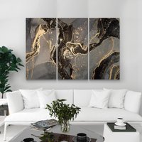 Schwarz, Grau, Rauch, Goldfarbe Abstrakte Leinwand, Luxuriöse Wandkunst, Wanddeko, Moderne Kunst, Übergroße Leinwandmalerei von madebysrk