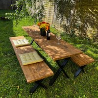 Rustikales Garten-Set Mit Tisch & Bank - 200 cm Outdoor-Esstisch Metallbeinen Landhausstil Terrasse Oder Gartenmöbel von madebythorntonshop