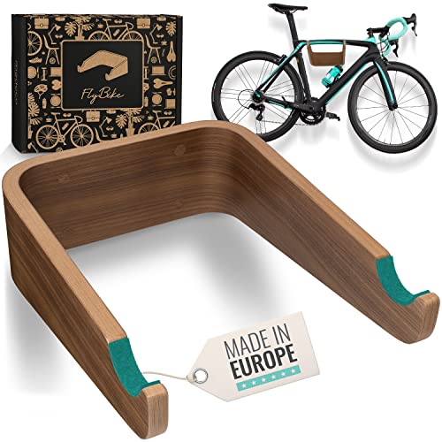 madeco Fahrrad Wandhalterung Holz - FlyBike M Nussbaum - Design Fahrradhalterung Wand Aufhängung für Wohnung - Rennrad, Fixie, Singlespeed, Gravel Bike, Mountainbike Fahrradhalter von madeco