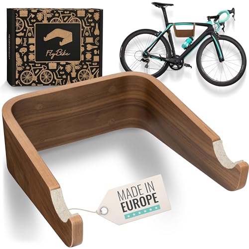 madeco Fahrrad Wandhalterung Holz - FlyBike S Nussbaum - Design Fahrradhalterung Wand Aufhängung für Wohnung - Rennrad, Fixie, Singlespeed, Gravel Bike, Mountainbike Fahrradhalter von madeco