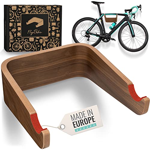 madeco Fahrrad Wandhalterung Holz - FlyBike S Nussbaum - Design Fahrradhalterung Wand Aufhängung für Wohnung - Rennrad, Fixie, Singlespeed, Gravel Bike, Mountainbike Fahrradhalter von madeco