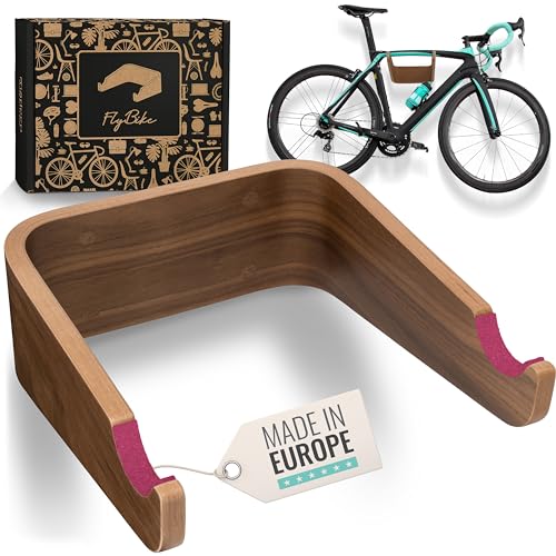 madeco Fahrrad Wandhalterung Holz - FlyBike S Nussbaum - Design Fahrradhalterung Wand Aufhängung für Wohnung - Rennrad, Fixie, Singlespeed, Gravel Bike, Mountainbike Fahrradhalter von madeco