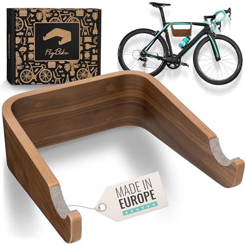 madeco Fahrrad Wandhalterung Holz - FlyBike S Nussbaum - Design Fahrradhalterung Wand Aufhängung für Wohnung - Rennrad, Fixie, Singlespeed, Gravel Bike, Mountainbike Fahrradhalter von madeco