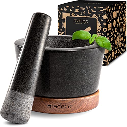 madeco Mörser mit Stößel Granit auf Holzsockel Nussbaum Ø 14,5 cm - Perfekt geeignet für Gewürze, Kräuter & Nüsse - Steinmörser Set - Design Granit Mörser & Stößel groß madeco Mörser mit Stößel Granit auf Holzsockel Nussbaum Ø 14,5 cm - Perfekt geeignet für Gewürze, Kräuter & Nüsse - Steinmörser Set - Design Granit Mörser & Stößel groß von madeco