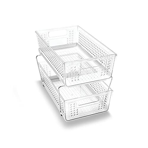 Madesmart 2-Tier Plastic Multipurpose Organizer with Divided Slide-Out Storage Bins, Under Sink and Cabinet Organizer Rack, Clear von madesmart