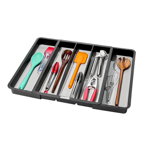 madesmart Erweiterbares Utensilien-Tablett – Granit, klassische Kollektion, 5 Fächer, Küchen-Organizer, weiches Grifffutter, leicht zu reinigen, BPA-frei von madesmart