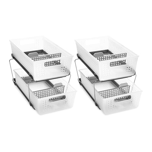 madesmart Stapelbarer 2-stöckiger Organizer, Mehrzweck-Aufbewahrungslösung mit extra Beinen, Griffen und Trennwänden für Zuhause und Bad, BPA-frei, Frost von madesmart