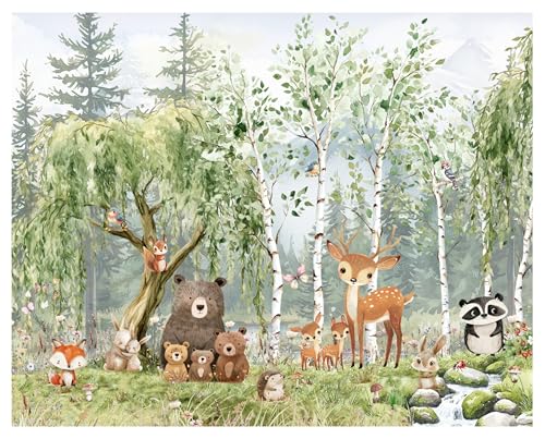 Fototapete Kinderzimmer, Wald, Waldtiere Bäume, Fluss, Bär, Berge, Reh, Kiefer, Tapeten für Kinder Babyzimmer Vlies Tapeten wandtapete Mädchen und Jungen. Tapete nach Maß 1m2 Fototapete Kinderzimmer, Wald, Waldtiere Bäume, Fluss, Bär, Berge, Reh, Kiefer, Tapeten für Kinder Babyzimmer Vlies Tapeten wandtapete Mädchen und Jungen. Tapete nach Maß 1m2 von madras24