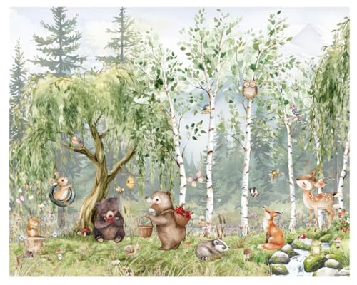 Fototapete Kinderzimmer, Wald, Waldtiere Bäume, Fluss, Bär, Berge, Reh, Kiefer, Tapeten für Kinder Babyzimmer Vlies Tapeten wandtapete Mädchen und Jungen. Tapete nach Maß 1m2 Fototapete Kinderzimmer, Wald, Waldtiere Bäume, Fluss, Bär, Berge, Reh, Kiefer, Tapeten für Kinder Babyzimmer Vlies Tapeten wandtapete Mädchen und Jungen. Tapete nach Maß 1m2 von madras24