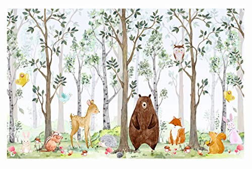 madras24 Waldtiere Fototapete - Tierfreunde im Wald - Foto Vliestapete Motiv Kinder Kinderzimmer Tapeten Tierfreunde im Wald, Vliestapete, FZL2B, 408 cm x 270 cm von madras24