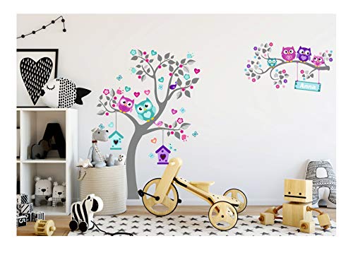 Wandtattoo kinder Babyzimmer Aufkleber Eule Eulen Wandsticker Wand Waldtiere Kinderzimmer Wandaufkleber Dekoration fürs Baby Kindergarten Baum Tiere kinderzimmer mit namen MK 206 von madras24