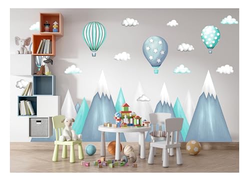 Wandtattoo kinderzimmer berge Nordic Bergen Aufkleber Wandaufkleber Kind Baby Kindergarten Zimmer Gebirge luftballons Ballons Ballon Wolken Wolke Landschaft Wanddeko Baby Kinder Sticker 318cm x 182cm von madras24