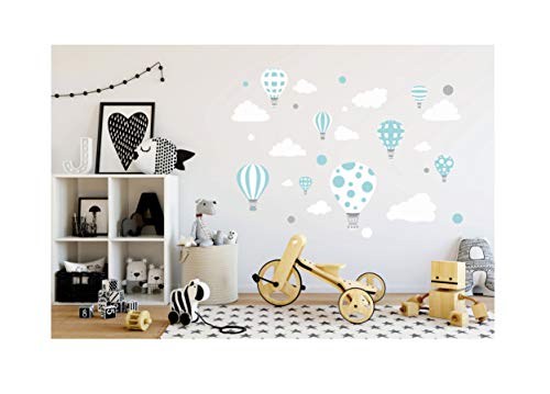 madras24 Wandsticker für Kinder Wandtattoo Aufkleber Wandaufkleber Kind Baby Kindergarten Zimmer Luftballons Ballons Ballon Wolken Wolke Wanddeko Baby Kinder Sticker B3 XL von madras24