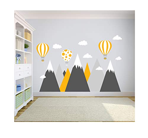 wandtattoo kinderzimmer berge Aufkleber Wandaufkleber Nordic Berg Baby Kindergarten Zimmer Gebirge luftballons Ballons Ballon Wolken Wolke Landschaft Wanddeko Baby Kinder Sticker G3L von madras24