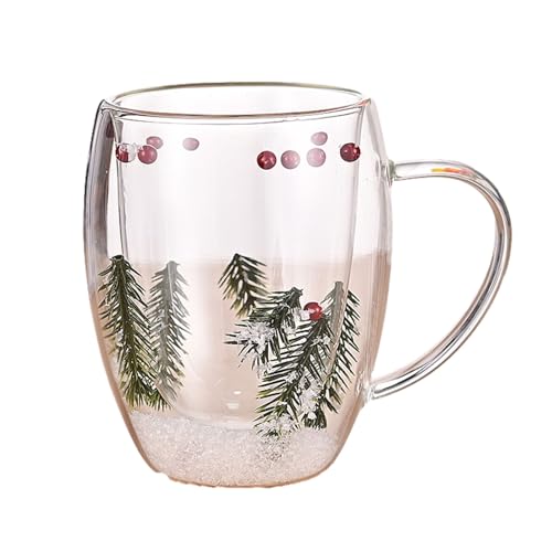 Doppelwandige Glastassen, doppelschichtige transparente getrocknete Blumentassen, 350 ml, isolierte Kaffeetasse mit Griff, Kaffeetassen aus Glas mit Griff, verbrühungssicherer Griff von madri