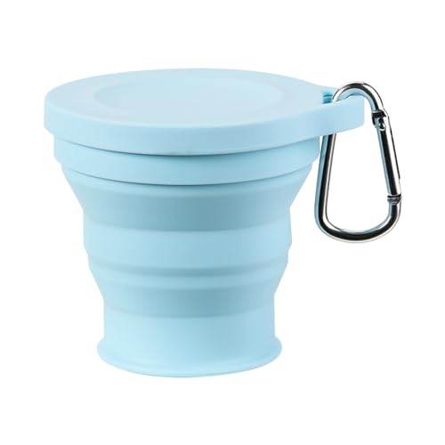 Faltbarer Becher aus Silikon, faltbarer Reisebecher aus Silikon, faltbarer Campingbecher mit Deckel, wiederverwendbarer und wasserdichter Silikonbecher, tragbar, mit Schnalle von madri