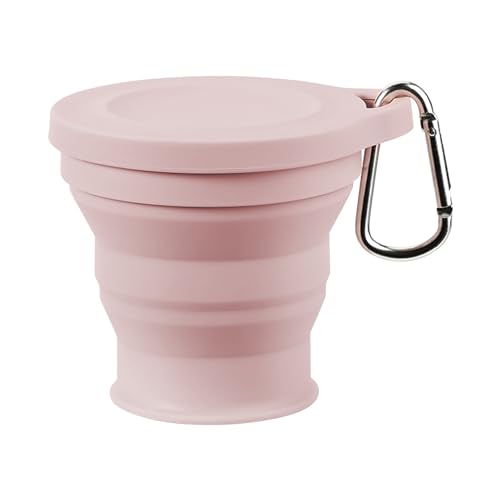 Faltbarer Becher aus Silikon, faltbarer Reisebecher aus Silikon, faltbarer Campingbecher mit Deckel, wiederverwendbarer und wasserdichter Silikonbecher, tragbar, mit Schnalle von madri