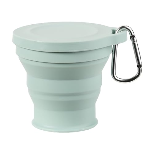 Faltbarer Becher aus Silikon, faltbarer Reisebecher aus Silikon, faltbarer Campingbecher mit Deckel, wiederverwendbarer und wasserdichter Silikonbecher, tragbar, mit Schnalle von madri