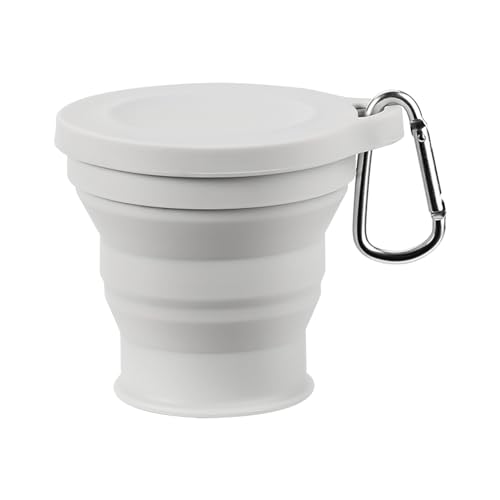 Faltbarer Becher aus Silikon, faltbarer Reisebecher aus Silikon, faltbarer Campingbecher mit Deckel, wiederverwendbarer und wasserdichter Silikonbecher, tragbar, mit Schnalle von madri