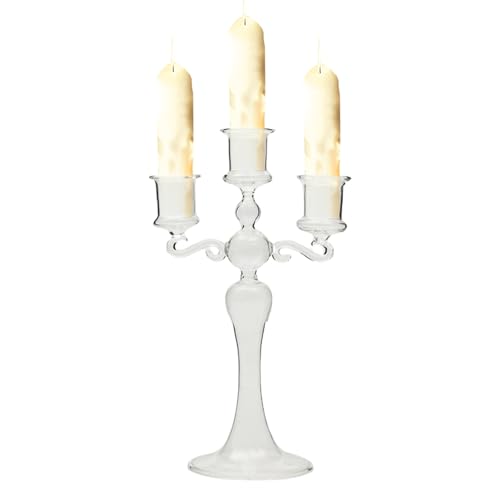 madri Kerzenhalter mit 3 Köpfen, eleganter Kerzenhalter aus transparentem Glas mit 3 Zweigen, transparenter Kerzenhalter, dekorativer Kerzenhalter für Mottoparty, Tischdekoration, Esszimmerdekoration von madri