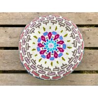 Yoga Kissen Meditationskissen Boden - Sitzkissen Cushion Pouf Handarbeit Tapestry Crochet Leder - Boden Häkel - Kunst 28cm von maedeldeluxe