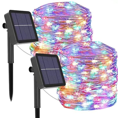 [2 Stück] Solar Lichterkette Aussen Solarlichterkette, 12M 120 LED Lichterketten Außen Wasserdicht KupferDraht 8 Modus Solarlichterkette Deko für Garten, Terrasse, Tor, Hof, Hochzeit, Party (Bunt) von mafiti