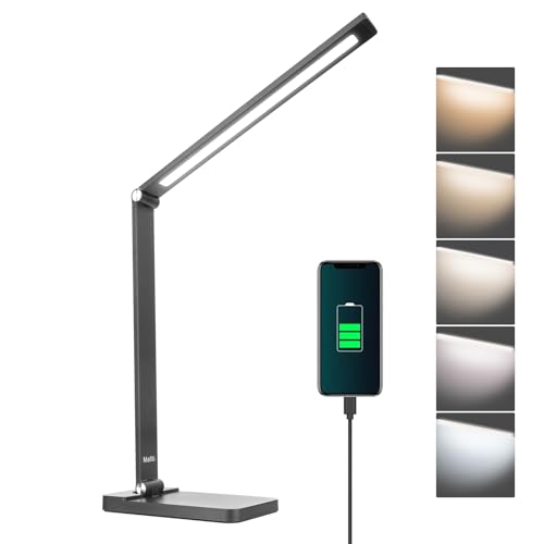 mafiti Schreibtischlampe LED Dimmbar Tischlampe 5 Farb und 3 Helligkeitsstufen, Augenfreundliche Nachttischlampe, USB Kabel mit EU Stecker für Leser, Kinder, Büro-Schwarz von mafiti