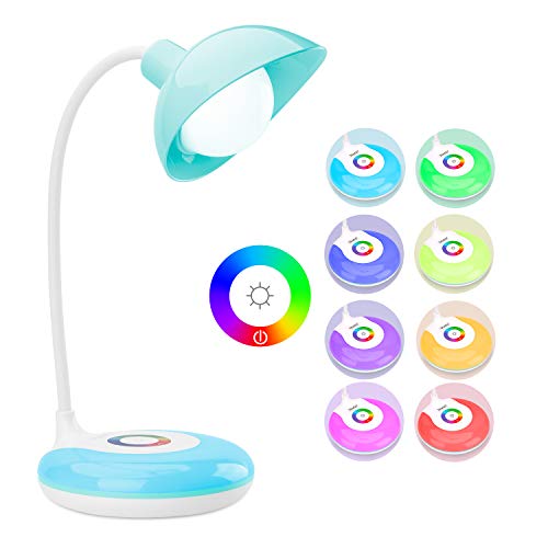 mafiti Schreibtischlampe Kinder, Tischlampe LED, 20 LED Dimmbare Nachttischlampe mit Touch Control, 3 Helligkeitsstufen und RGB 256 Farblicht für Lesen, Studieren, Arbeit von mafiti