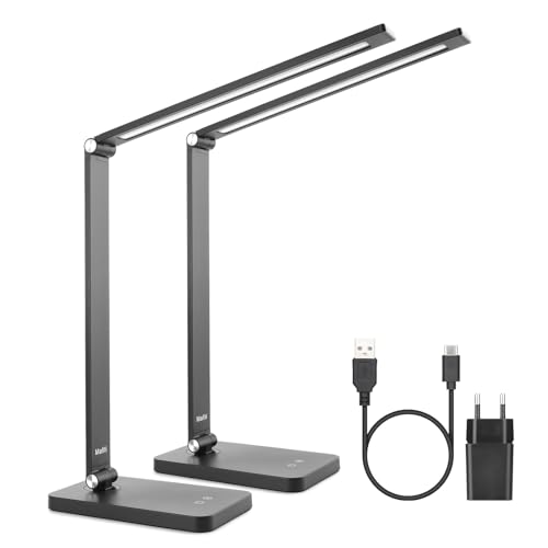mafiti [2-Pack] Schreibtischlampe LED Dimmbar Tischlampe 5 Farb und 3 Helligkeitsstufen, Augenfreundliche Nachttischlampe, USB-Anschluss für Leser, Kinder, Büro-Schwarz von mafiti