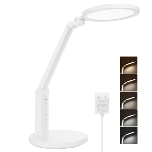 mafiti Schreibtischlampe LED Dimmbar Tischlampe, 88-LEDs Nachttischlampe Leselampe Tageslichtlampe mit 6 Farb und 5 Helligkeitsstufen，45-Min Timer und Lesemodus für Kinder, Büro, Weiß von mafiti