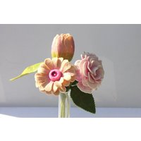 3Er Set, Gefilzte Tulpe, Rose Und Margerite Im Zauberhaften Shabby Style, Die Blüten Sind in Weiß Rosa von mafiz
