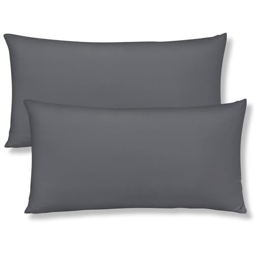mafudoxi Kissenbezug 40 x 80 2er Set,kopfkissenbezug 40x80,Kissenbezüge mit Reißverschluss aus Mikrofaser,Premium und Weich Kissenhülle,Sofakissen dekokissen, Waschbar bis 60°C,Anthrazit von mafudoxi