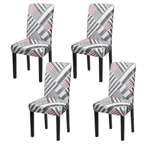 mafudoxi Stuhlhussen 4er Set, Stretch Abnehmbare Waschbar Stuhlbezug, Stretch Stuhlhusse mit Gummiband, für Hotel, Bankett, Restaurant, Haus, Party, Hochzeit(Drucken-A, 4Stück) von mafudoxi