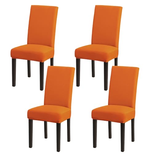 mafudoxi Stuhlhussen 4er Set, Stretch Abnehmbare Waschbar Stuhlbezug, Stretch Stuhlhusse mit Gummiband, für Hotel, Bankett, Restaurant, Haus, Party, Hochzeit(Orange, 4Stück) von mafudoxi