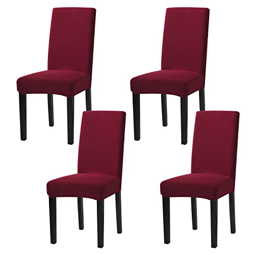 mafudoxi Stuhlhussen 4er Set, Stretch Abnehmbare Waschbar Stuhlbezug, Stretch Stuhlhusse mit Gummiband, für Hotel, Bankett, Restaurant, Haus, Party, Hochzeit(Red Wine, 4Stück) von mafudoxi