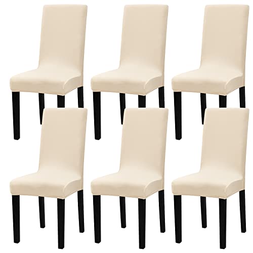 mafudoxi Stuhlhussen 6er Set, Stretch Abnehmbare Waschbar Stuhlbezug, Stretch Stuhlhusse mit Gummiband, für Hotel, Bankett, Restaurant, Haus, Party, Hochzeit(Beige, 6Stück) von mafudoxi