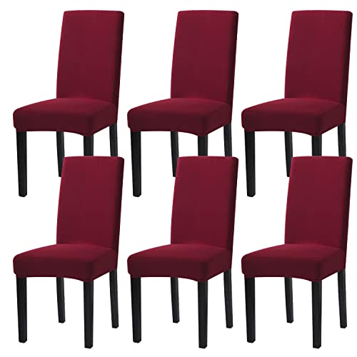 mafudoxi Stuhlhussen 6er Set, Stretch Abnehmbare Waschbar Stuhlbezug, Stretch Stuhlhusse mit Gummiband, für Hotel, Bankett, Restaurant, Haus, Party, Hochzeit(Red Wine, 6Stück) von mafudoxi