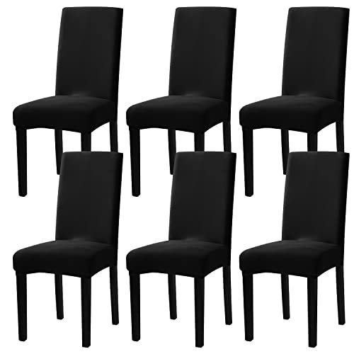 mafudoxi Stuhlhussen 6er Set, Stretch Abnehmbare Waschbar Stuhlbezug, Stretch Stuhlhusse mit Gummiband, für Hotel, Bankett, Restaurant, Haus, Party, Hochzeit(Black, 6Stück) von mafudoxi