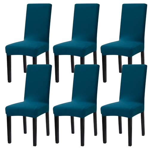 mafudoxi Stuhlhussen 6er Set, Stretch Abnehmbare Waschbar Stuhlbezug, Stretch Stuhlhusse mit Gummiband, für Hotel, Bankett, Restaurant, Haus, Party, Hochzeit(Blue, 6Stück) von mafudoxi