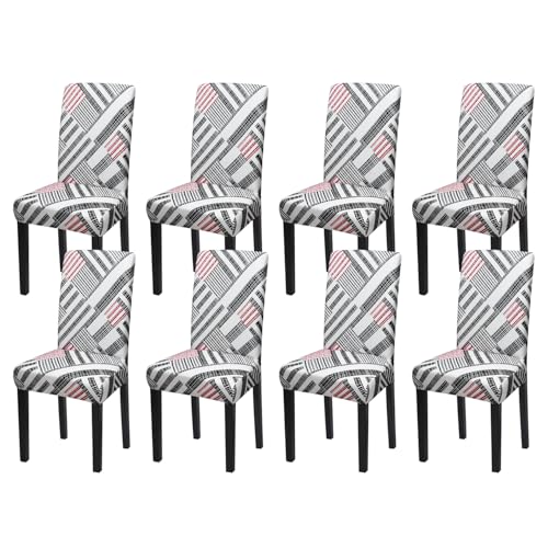 mafudoxi Stuhlhussen 8er Set, Stretch Abnehmbare Waschbar Stuhlbezug, Stretch Stuhlhusse mit Gummiband, für Hotel, Bankett, Restaurant, Haus, Party, Hochzeit(Drucken-A, 8Stück) von mafudoxi
