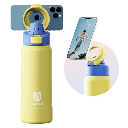 Magcheer Trinkflasche mit Magsafe 1L Wasserflasche mit Handyhalterung Magnet Flasche Hält 24 Stunden kalt Akuumisolierte Auslaufsichere Water Bottle für Sport Fitness(Gelb) Magcheer Trinkflasche mit Magsafe 1L Wasserflasche mit Handyhalterung Magnet Flasche Hält 24 Stunden kalt Akuumisolierte Auslaufsichere Water Bottle für Sport Fitness(Gelb) von magcheer